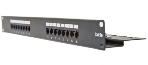 Masterlan patch panel 19", 16xRJ45, Cat5e, 1U, with tie bar, black