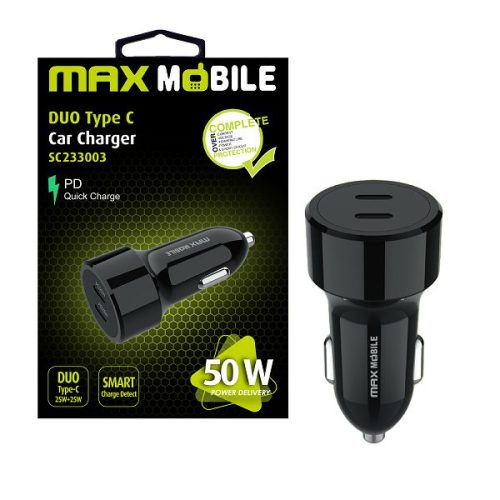 MAXMOBILE AUTO ADAPTER PD QC 3.0 DUO TYPE C SC-233003,50W QUICK CHARGE crni