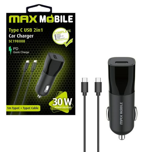 MAXMOBILE AUTO ADAPTER PD QC 3.0 TYPE C, SC-198008+Type C kabel, 30W