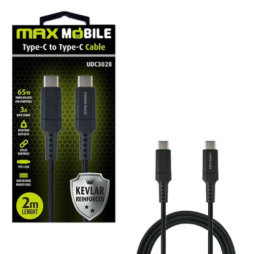 MAXMOBILE DATA KABEL TYPE C-TYPE C UDC3028 KEVLAR BLACK QC 3A 2m