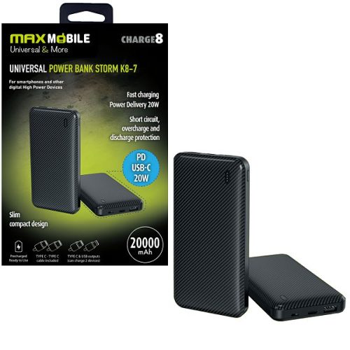 MAXMOBILE POWER BANK STORM K8-7 20000mAh 20W PD USB-C crni
