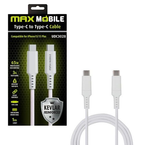 MAXMOBILE DATA KABEL TYPE C-TYPE C UDC3028 KEVLAR WHITE QC 3A 1m