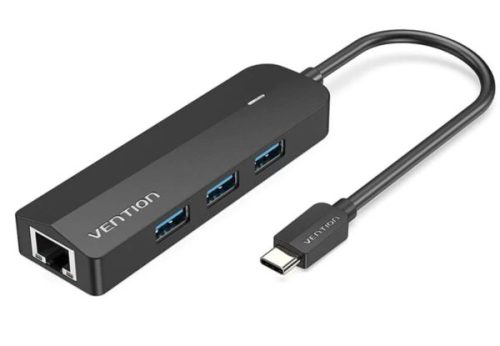 Vention USB-C to USB 3.0*3 RJ45 Micro-B HUB 0,15m, Black