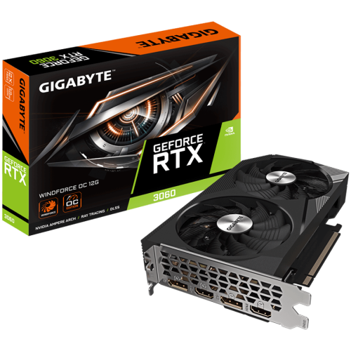 GIGABYTE Video Card NVidia GeForce RTX 3060 WINDFORCE 12G, GDDR6 12GB/192bit, PCI-E 4.0, 7680x4320 550W DisplayPort 1.4a *2 HDMI 2.1 *2