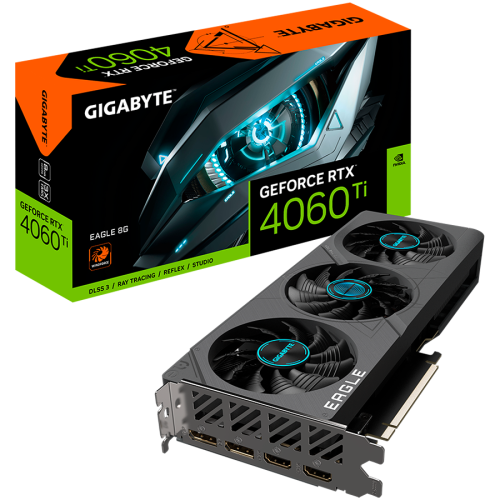 GIGABYTE Video Card NVIDIA GeForce RTX 4060 TI EAGLE 8G, GDDR6 8GB/128bit, PCI-E 4.0 x8, 2xHDMI, 2xDP, 1x8-pin, ATX 2-slot, Retail