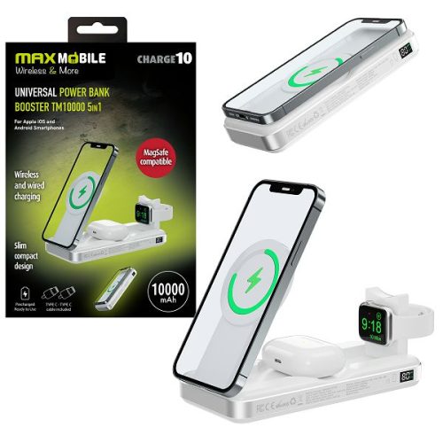 MAXMOBILE POWER BANK WIRELESS Magsafe TM10000 10000mAh 15W PD 5u1,bijeli