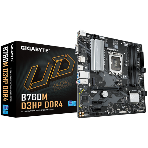 GIGABYTE MB B760M D3HP DDR4 (LGA1700, 4x DDR4 128GB, 1x PCI-E 4.0 x16x16, 2x PCI-E 3.0 x1x1, 2x M.2 PCIe 4.0, 4x SATA, 2x USB 2.0, 1x DP, 1x HDMI, GbE LAN, mATX, Retail)
